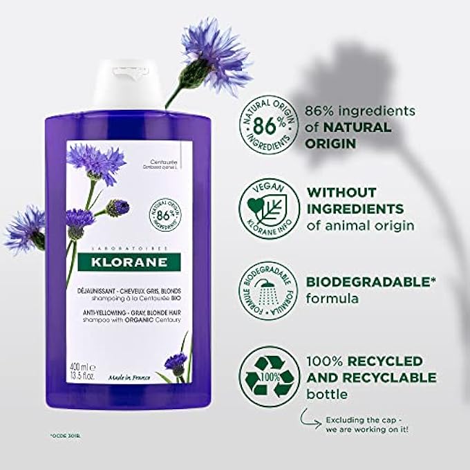 Klorane CENTAURY ANTI-YELLOWING SHAMPOO FOR GREY, BLONDE HAIR 200ML - Image 2