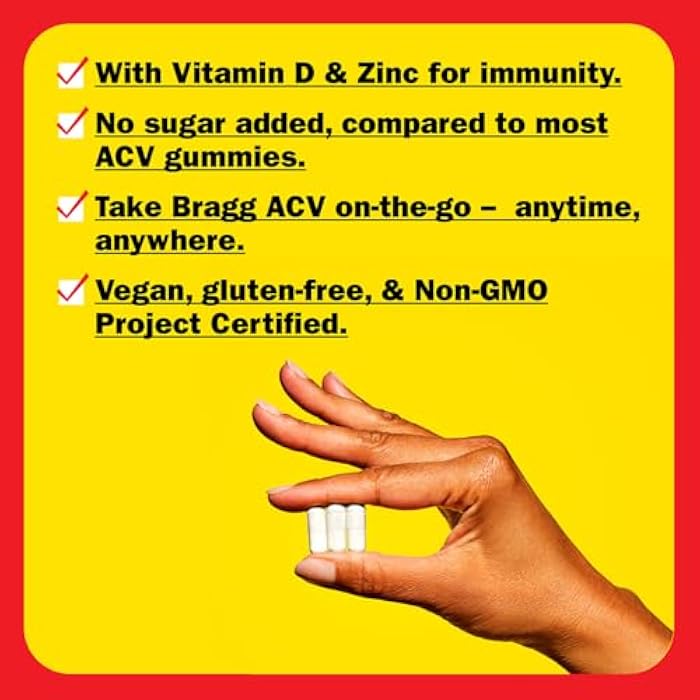 Bragg Apple Cider Vinegar Capsules with Vitamin D and Zinc - (3 Pack) 90 Capsules - Supports The Immune System - Image 3