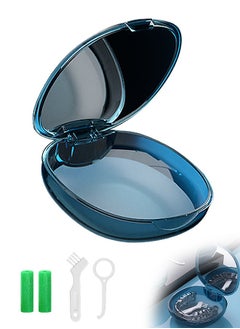 Generic Teeth Cleaning Box Retainer Storage Box with Leash Chews, Removal Tool, Cleaning Brush, Built-in Mirror Aligner Case, Mouth Guard, Denture Case (Blue)  - Image 1