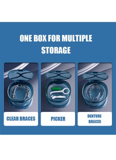 Generic Teeth Cleaning Box Retainer Storage Box with Leash Chews, Removal Tool, Cleaning Brush, Built-in Mirror Aligner Case, Mouth Guard, Denture Case (Blue)  - Image 3