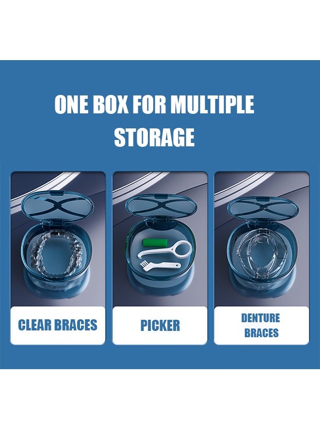 Generic - Teeth Cleaning Box Retainer Storage Box with Leash Chews, Removal Tool, Cleaning Brush, Built-in Mirror Aligner Case, Mouth Guard, Denture Case (Blue) - Image 1