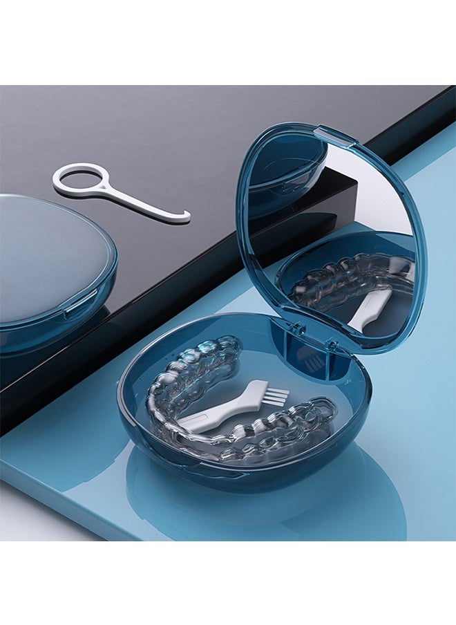 Generic - Teeth Cleaning Box Retainer Storage Box with Leash Chews, Removal Tool, Cleaning Brush, Built-in Mirror Aligner Case, Mouth Guard, Denture Case (Blue) - Image 1