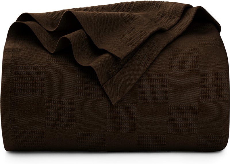 Utopia Bedding Brown 100% Cotton Blanket [Queen Size - 90x90 Inch] 350GSM Lightweight, Soft and Breathable Thermal Blanket for All Seasons - Image 1