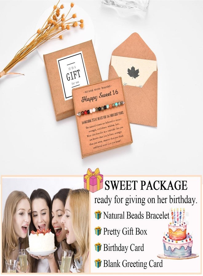 FIEEFX 16th Birthday Gifts for Girls, Sweet 16 Year Old Girls Birthday Gift Ideas, Natural Beads Stone Birthday Bracelet Gifts for 16 Year Old Girl, Happy 16th Birthday Card for Teen Teenage Girl - Image 4