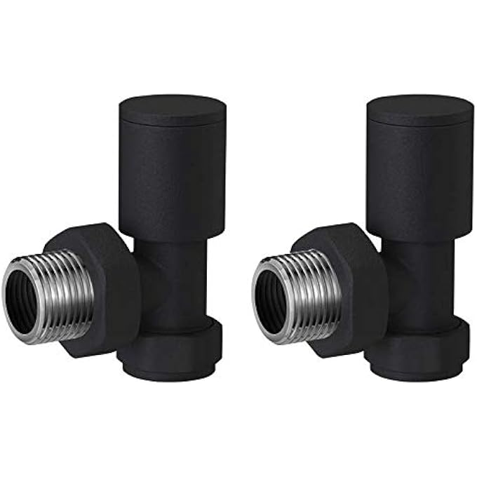 NOIR ANGLED TOWEL RADIATOR VALVES MATTE BLACK ROUND 15MM *TWIN PACK* - Image 1