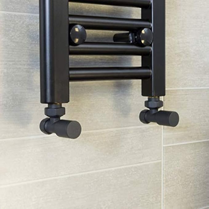 NOIR ANGLED TOWEL RADIATOR VALVES MATTE BLACK ROUND 15MM *TWIN PACK* - Image 2