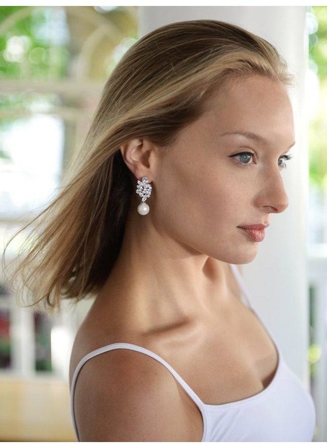 Mariell Ivory Pearl Drop Bridal Earrings With Cubic Zirconia Crystals, Large Size Dramatic Statement Earring, Bridal Jewelry For Wedding, Mother Of The Bride  - Image 2