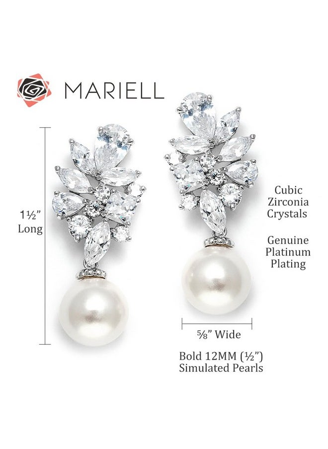 Mariell Ivory Pearl Drop Bridal Earrings With Cubic Zirconia Crystals, Large Size Dramatic Statement Earring, Bridal Jewelry For Wedding, Mother Of The Bride  - Image 5