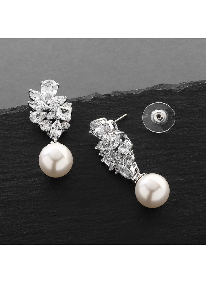Mariell Ivory Pearl Drop Bridal Earrings With Cubic Zirconia Crystals, Large Size Dramatic Statement Earring, Bridal Jewelry For Wedding, Mother Of The Bride  - Image 3