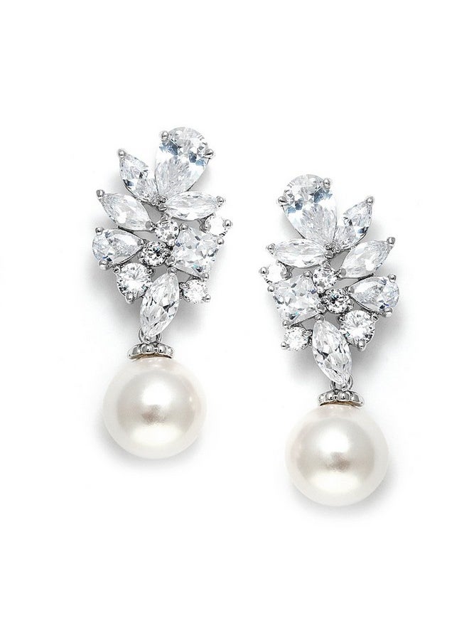 Mariell Ivory Pearl Drop Bridal Earrings With Cubic Zirconia Crystals, Large Size Dramatic Statement Earring, Bridal Jewelry For Wedding, Mother Of The Bride  - Image 1