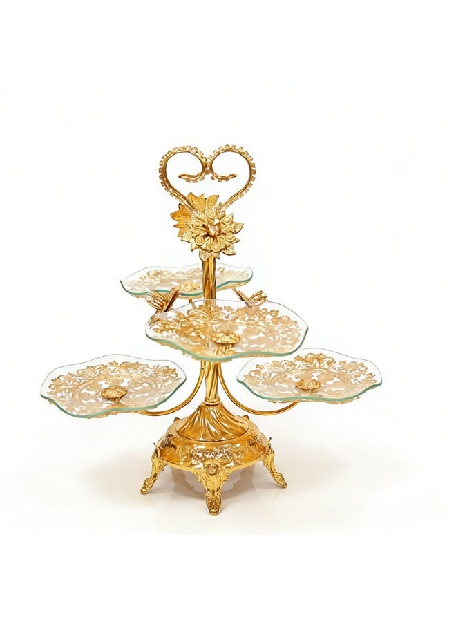 European Style Gold Metal & Glass Tiered Fruit Dessert Plate Set - Image 1