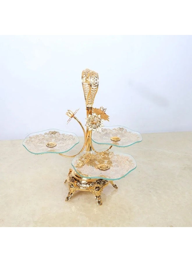 European Style Gold Metal & Glass Tiered Fruit Dessert Plate Set - Image 2