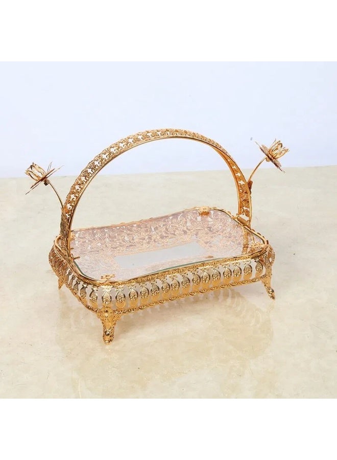 European Style Gold Metal & Glass Tiered Fruit Dessert Plate Set - Image 3