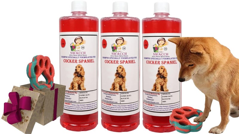 swacch Cocker Spaniel Dog Shampoo + Paw Shape I Rubber Dog Toy for Training and Interactive I Durable & Safe I Combo Pack I 3 Litre Strawberry - Image 1