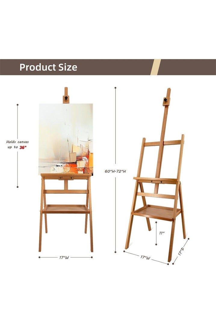 L&E HELEE Large Solid Beech Wood Painting Easel with Storage Tray (60"~75" H), H-Frame Foldable Wooden Easel Stand with Signature Box for Adults and Students, up to 36'' - Image 2