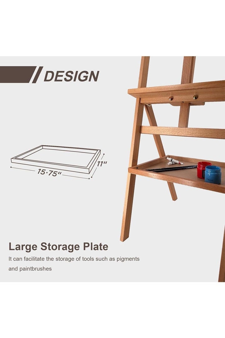 L&E HELEE Large Solid Beech Wood Painting Easel with Storage Tray (60"~75" H), H-Frame Foldable Wooden Easel Stand with Signature Box for Adults and Students, up to 36'' - Image 3
