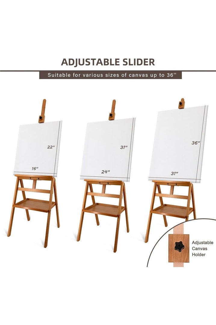 L&E HELEE Large Solid Beech Wood Painting Easel with Storage Tray (60"~75" H), H-Frame Foldable Wooden Easel Stand with Signature Box for Adults and Students, up to 36'' - Image 4