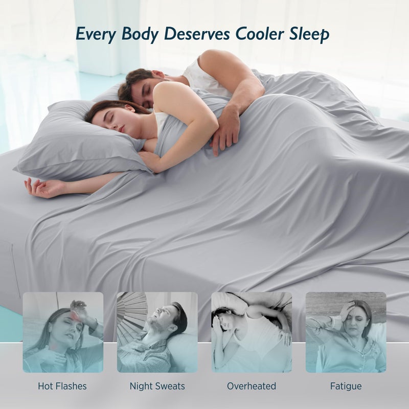 Breescape Cooling Sheets Queen Size - BlendTek Dry & Cool Technology Cooling Bed Sheets for Hot Sleepers and Night Sweats, Q-Max>0.46 Tech Queen Sheet Set, Deep Pocket Up to 18", Misty Gray - Image 4