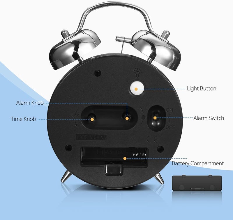 FLOITTUY FLOITTUY Alarm Clock Vintage Twin Bell Table Top Alarm Clock Super Loud Alarm Clock for Heavy Sleepers Adults Analog Alarm Clock Extra Loud Twin Bell Alarm Clock - Image 3