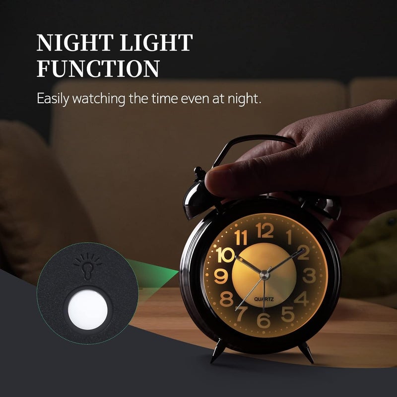 FLOITTUY FLOITTUY Alarm Clock Vintage Twin Bell Table Top Alarm Clock Super Loud Alarm Clock for Heavy Sleepers Adults Analog Alarm Clock Extra Loud Twin Bell Alarm Clock - Image 5