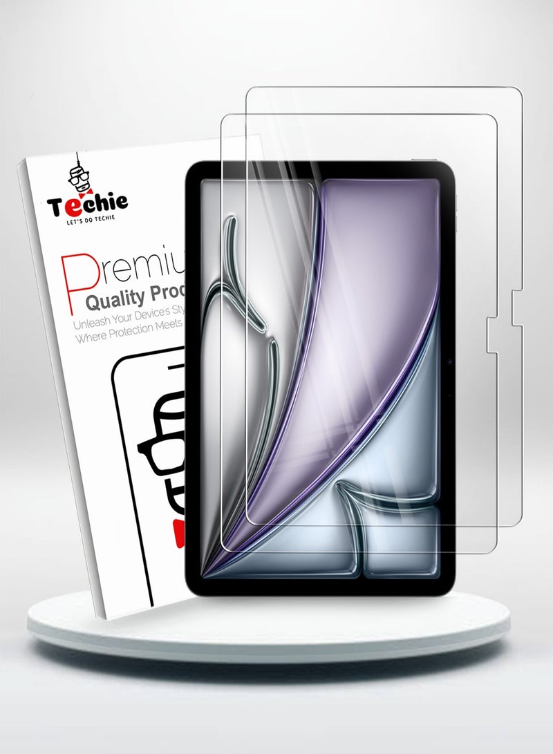 Techie 2 Pack HD Tempered Glass Screen Protector for Apple iPad Air 11 Inch (M3) 2025 / (M2) 2024 - Anti Reflection Anti Bubbles 9H Hardness 0.33 mm Rounded Edges Easy Installation - Image 1