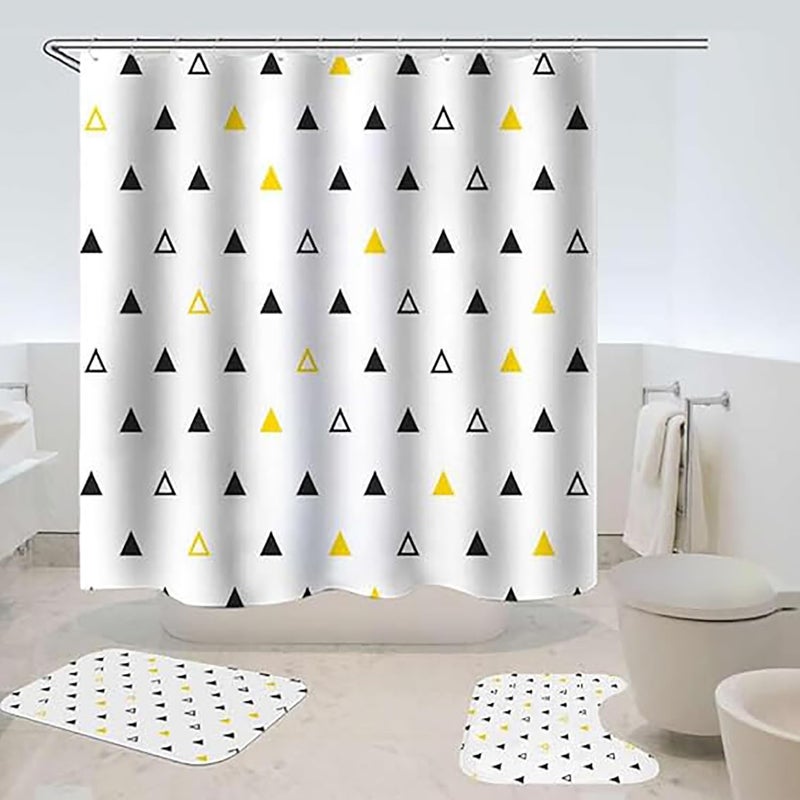 Kuber Industries Shower Curtain & Bathmat Set | Non-Slip Bath mats for Bathroom | Easy-Slide Curtains | Polyester Curtain or Bathmat for Bath Décor | YX0139-3T | 3 Pcs Set | Multicolor - Image 1