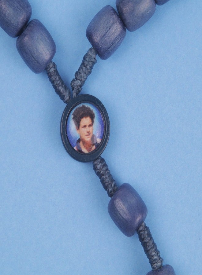 Needzo Carlo Acutis Blue Wooden Rosary, Patron Saint of the Internet Centerpiece, Catholic Devotional Gift, 16.5 Inches - Image 2