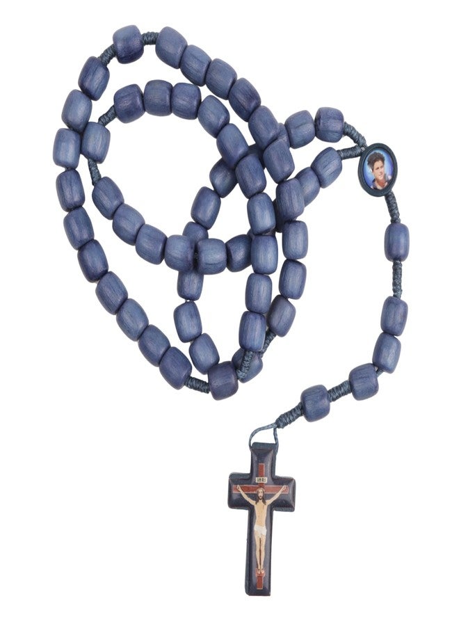 Needzo Carlo Acutis Blue Wooden Rosary, Patron Saint of the Internet Centerpiece, Catholic Devotional Gift, 16.5 Inches - Image 1
