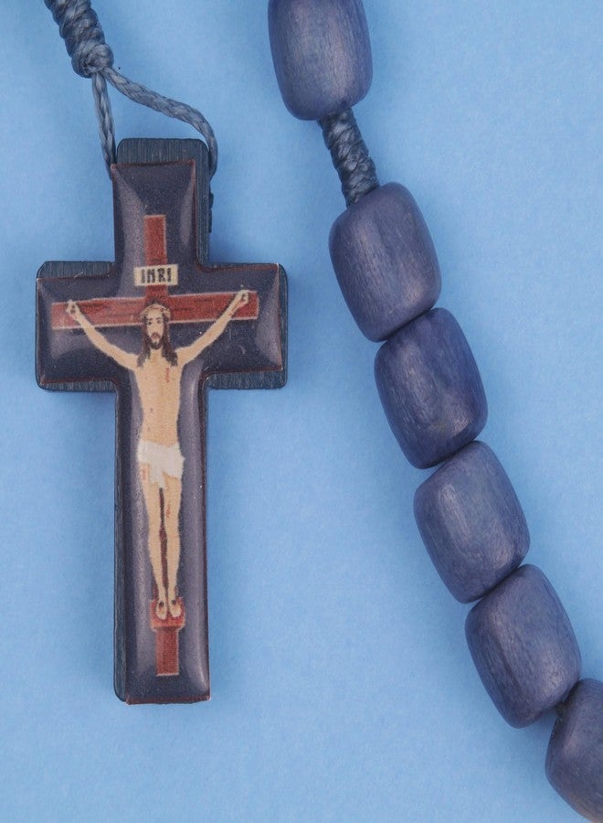 Needzo Carlo Acutis Blue Wooden Rosary, Patron Saint of the Internet Centerpiece, Catholic Devotional Gift, 16.5 Inches - Image 4