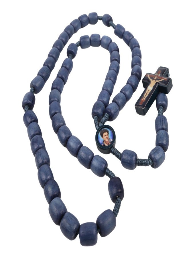 Needzo Carlo Acutis Blue Wooden Rosary, Patron Saint of the Internet Centerpiece, Catholic Devotional Gift, 16.5 Inches - Image 5