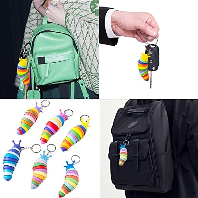 MEIEST 6 PCS Mini Fidget Slug Key-chain Toys,3D Articulated Stretch Caterpillar Sensory Stress Relief Flexible Hand Toy, Ideal Party Favor Colorful Office Desk Pet Toys(Random Color) - Image 5