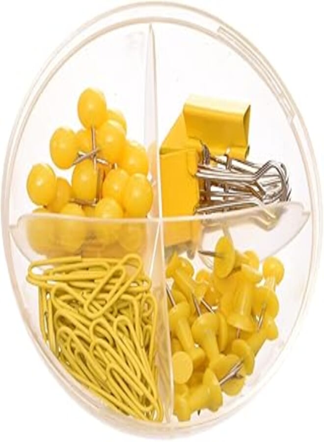 Mas 622 Pin Box of 4 Different Shapes 2 Pins and 2 Paper Clip in A Storage Box - Yellow
