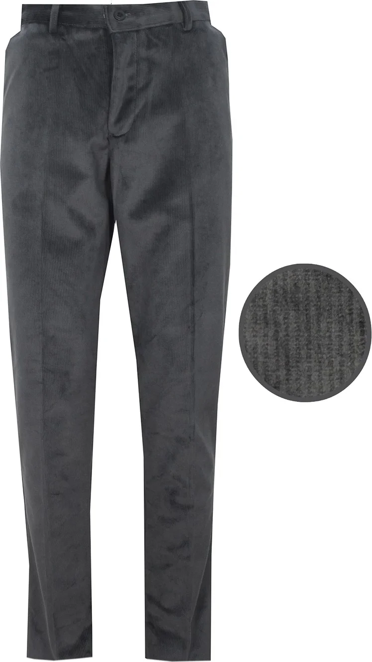 Men's Smoked Winter Velvet Slim Ribbed Wool Inner Side Pocket Classic Cut Trousers