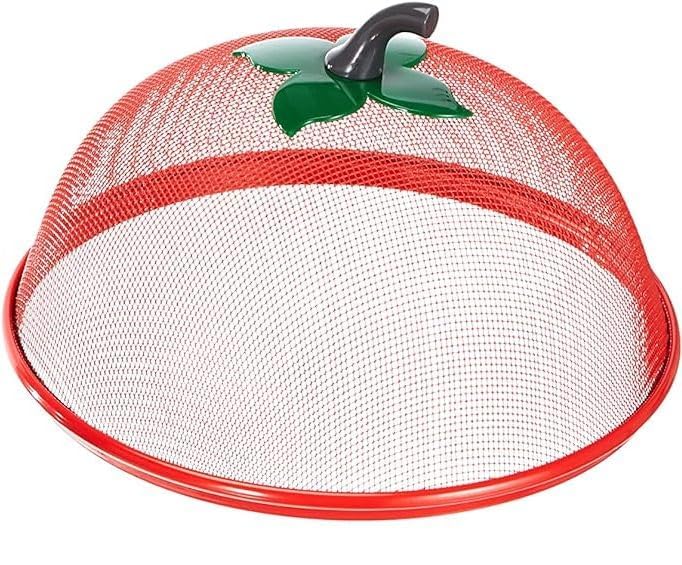 XAVRY XAVRY Metal Mesh Screen Food Cover Tent Umbrella Reusable Outdoor Picnic Food Covers Mesh Food Cover Net Keep Out Flies Bugs Mosquitoes Dimension 28 cm Red  - Image 1
