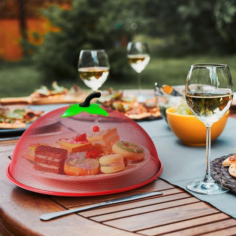 XAVRY XAVRY Metal Mesh Screen Food Cover Tent Umbrella Reusable Outdoor Picnic Food Covers Mesh Food Cover Net Keep Out Flies Bugs Mosquitoes Dimension 28 cm Red  - Image 3
