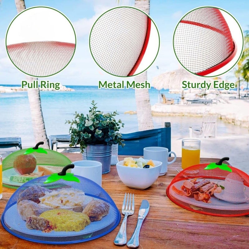 XAVRY XAVRY Metal Mesh Screen Food Cover Tent Umbrella Reusable Outdoor Picnic Food Covers Mesh Food Cover Net Keep Out Flies Bugs Mosquitoes Dimension 28 cm Red  - Image 2