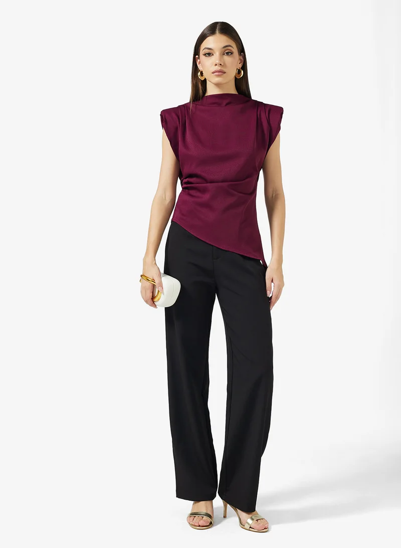ELLA Ruched Top With Asymmetrical Hem