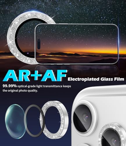 imluckies Camera Lens Protector for iPhone 17 Pro/iPhone 17 Pro Max, AR+AF Tempered Glass & 9H Hardness Shatterproof, HD Clear Metal Sparkle Lens Cover with Installation Tray 2025, Bling Sliver - Image 4