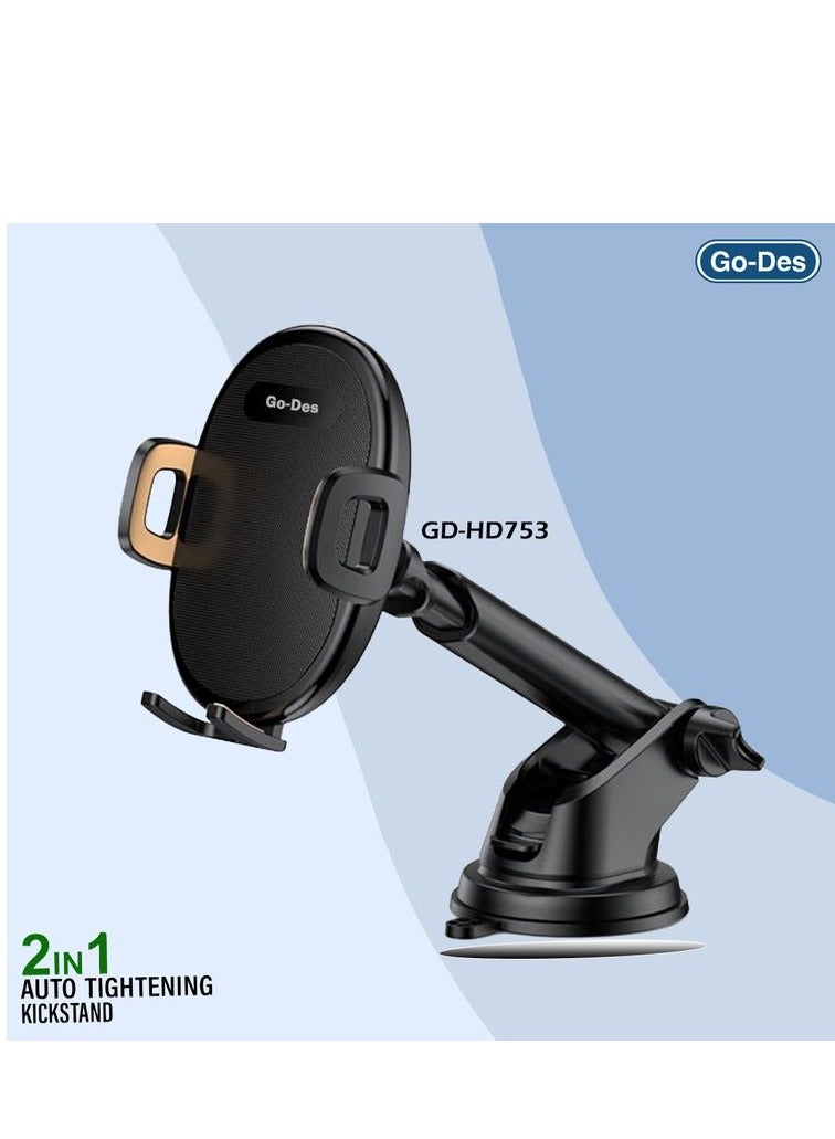 GO-DES 2 In 1 Mini Foldable Car Mount Mobile Phone Holder-Go-Des GD-HD753 - Image 1