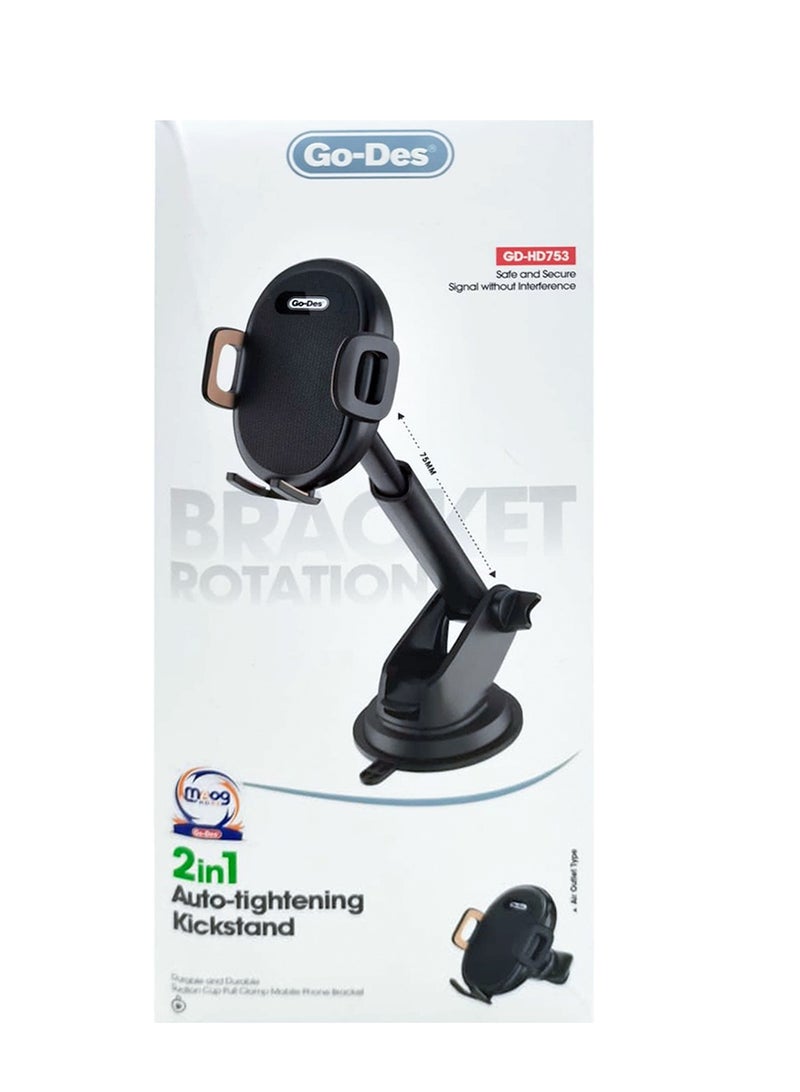GO-DES 2 In 1 Mini Foldable Car Mount Mobile Phone Holder-Go-Des GD-HD753 - Image 4