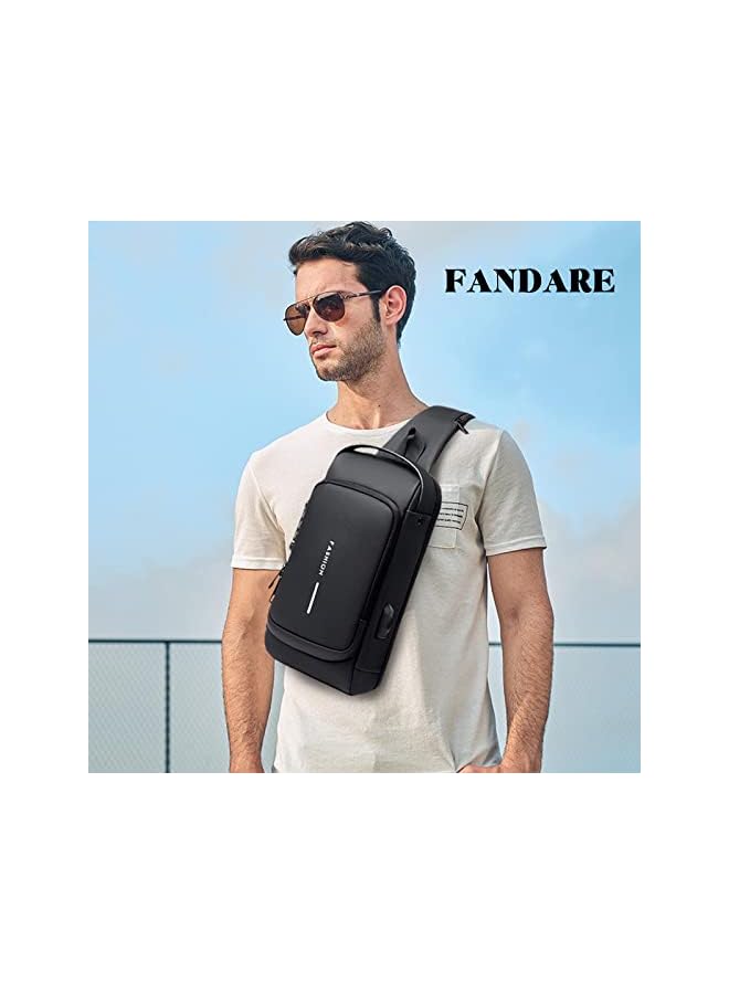 FANDARE Anti-theft Sling Bag Business Men Bag Chest Crossbody bags with USB Charging Port Waterproof Small Backpack for Outdoor Work Hiking Running Sport Travel Bag - Image 2