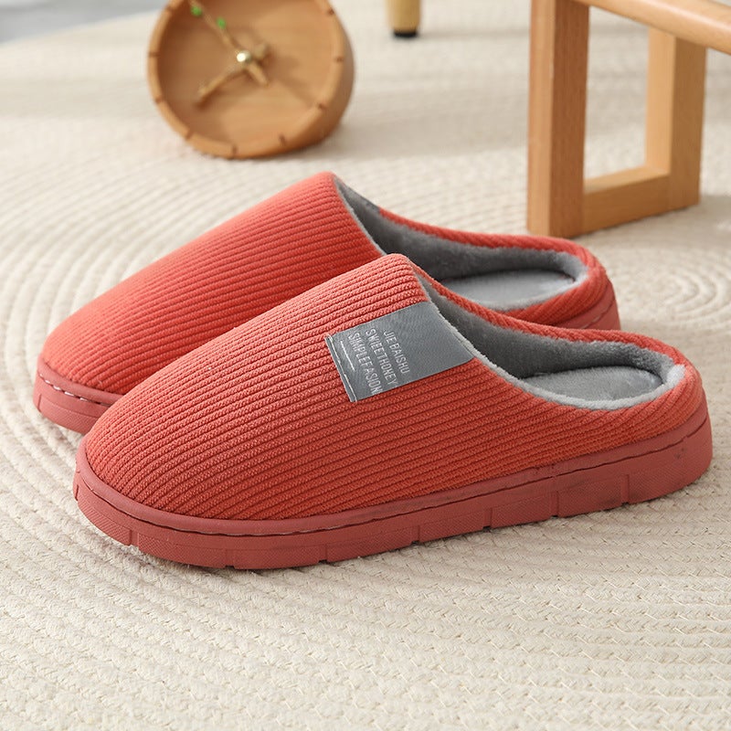 Plush Cotton Slippers Warm Non-slip Indoor Couples Home Orange with cloth label 