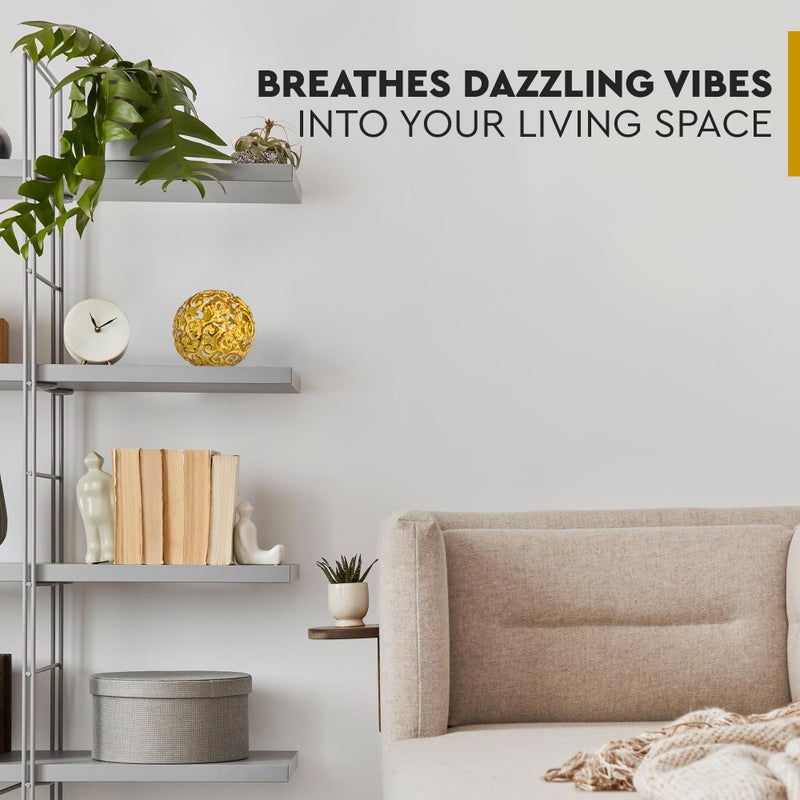 Everydecor كرة زخرفية معدنية من Everydecor لديكور المنزل - كرات زخرفية حديثة مرسومة يدويًا باللون الأصفر الفاخر لغرفة المعيشة وغرفة النوم والمطبخ والحمام والمكتب - الأجرام السماوية المزخرفة للطاولة للقطعة المركزية - Image 5