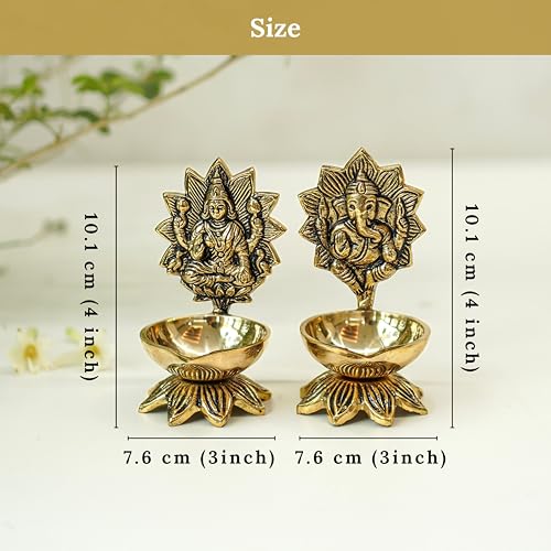 Behoma 100% Pure Brass Lakshmi Ganesh Diya for Puja | Laxmi Ganesh Samridhi Deepak for Pooja Room, Tample, Mandir, Office, Deep for Home Decoration - Image 4