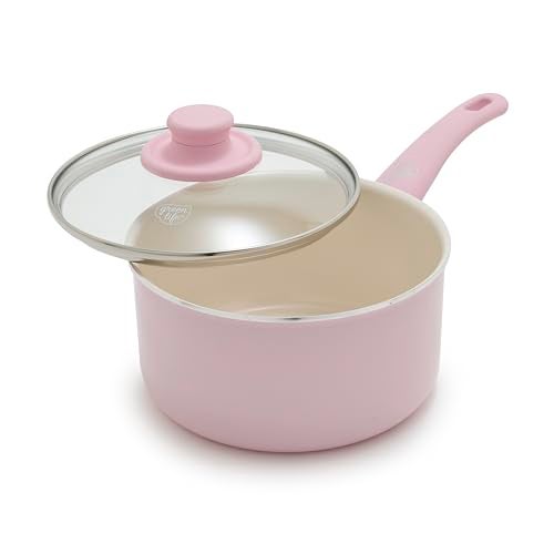 GreenLife 25QT Nonstick Saucepan with Glass Lid Soft Grip PFASFree Ceramic Multipurpose Chef Pan Milk Sauce Cooking Pot Dishwasher Oven Safe to 350F StayCool Handle Pink - Image 1