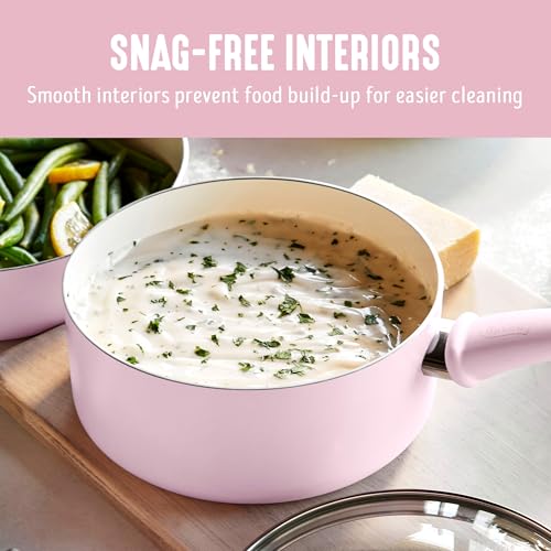 GreenLife 25QT Nonstick Saucepan with Glass Lid Soft Grip PFASFree Ceramic Multipurpose Chef Pan Milk Sauce Cooking Pot Dishwasher Oven Safe to 350F StayCool Handle Pink - Image 3