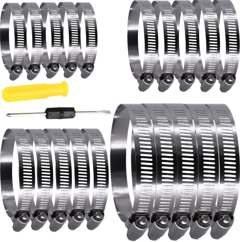 LAZIRO 20pcs 304 Stainless Steel Adjustable 44-108mm Range Worm Gear Hose Clamps Assortment Kit from 2 Inch, 3 Inch, 4 Inch Fuel Line Hose Pipe Clamp for Dryer Vent Hose clamps (Silver) - Image 1