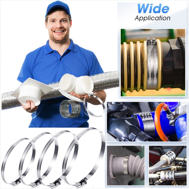 LAZIRO 20pcs 304 Stainless Steel Adjustable 44-108mm Range Worm Gear Hose Clamps Assortment Kit from 2 Inch, 3 Inch, 4 Inch Fuel Line Hose Pipe Clamp for Dryer Vent Hose clamps (Silver) - Image 2