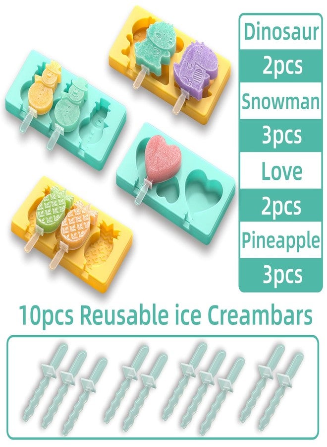 salomayes Kids Cartoon Popsicle Molds - 4 Pack, 10-Cavity Food-Grade Silicone Ice Pop Cream Molds, with Reusable Sticks, Non-Stick Flat Design, Easy Release, Stackable for Space Saving - Image 4