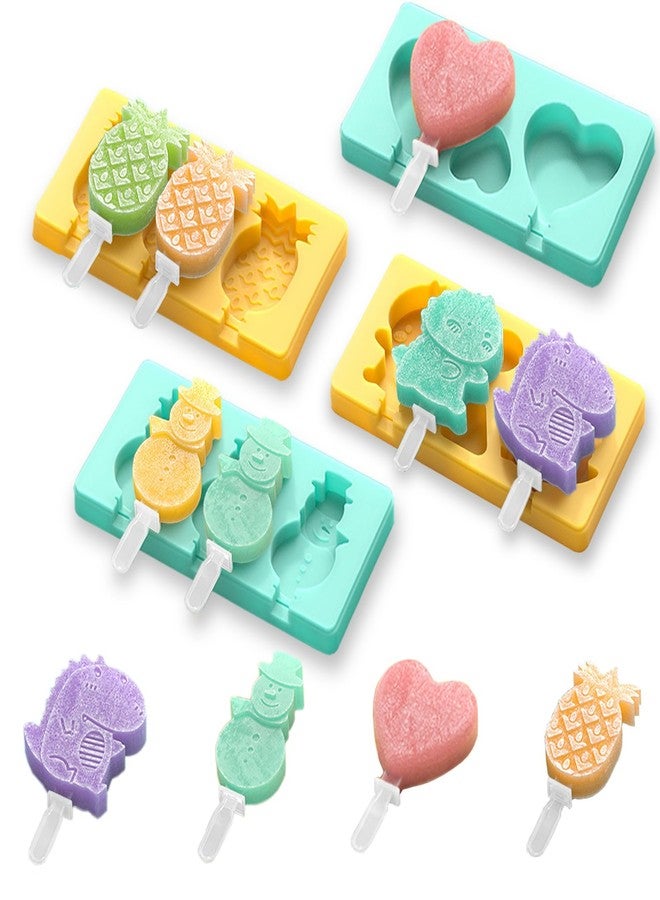 salomayes Kids Cartoon Popsicle Molds - 4 Pack, 10-Cavity Food-Grade Silicone Ice Pop Cream Molds, with Reusable Sticks, Non-Stick Flat Design, Easy Release, Stackable for Space Saving - Image 1